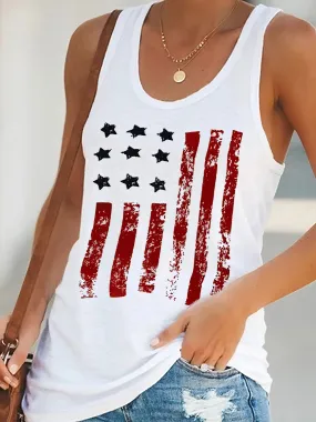 American Flag Print Casual Tank