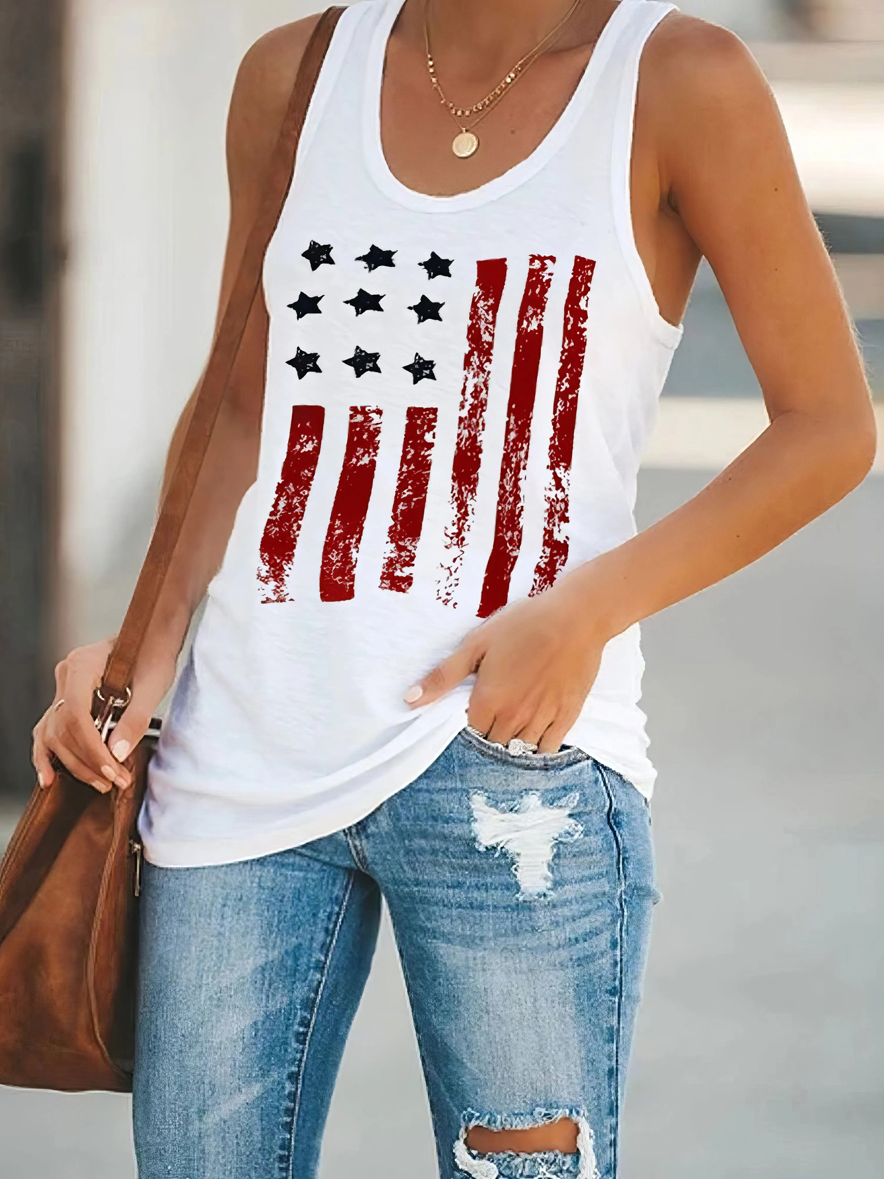 American Flag Print Casual Tank