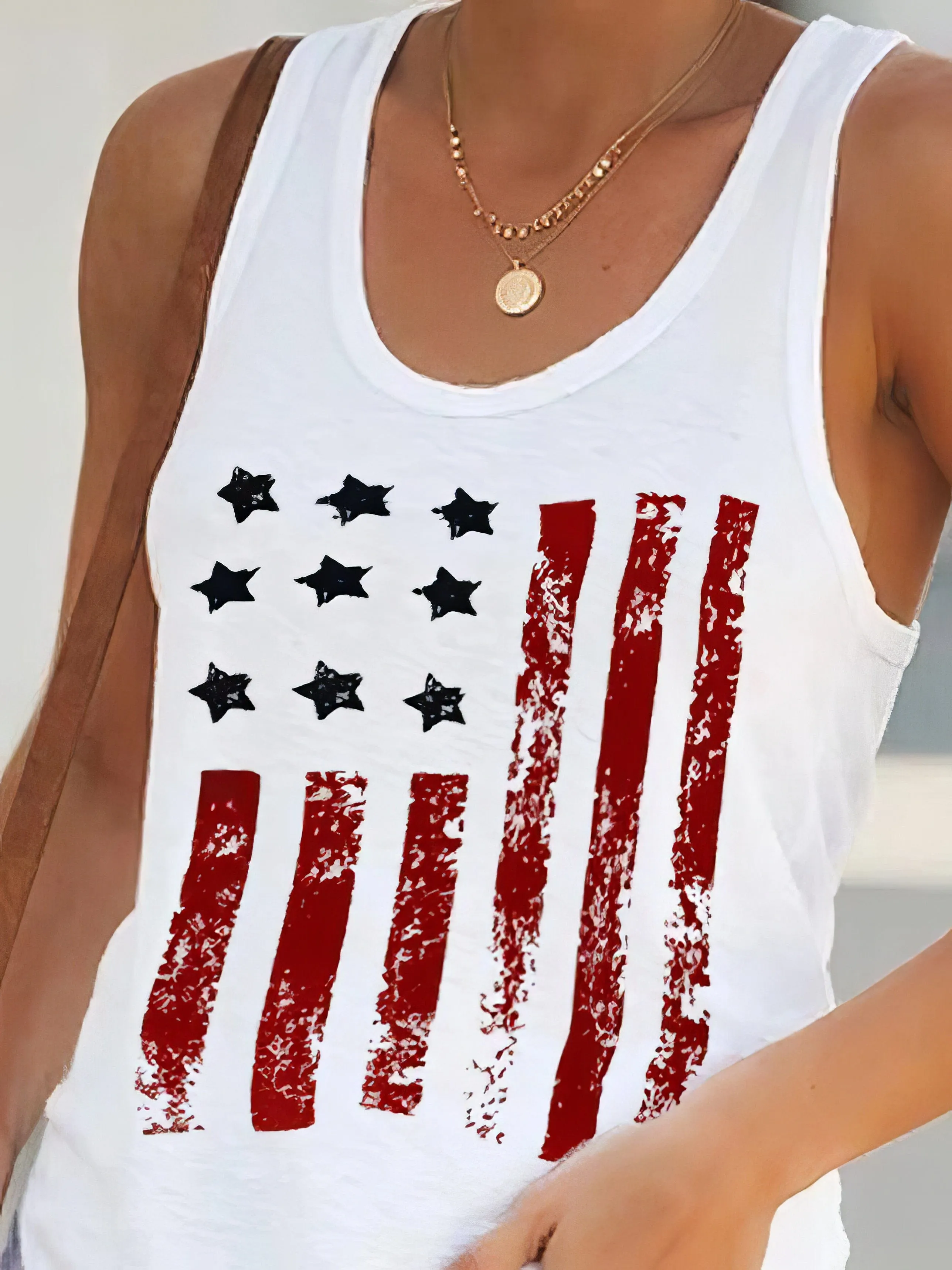 American Flag Print Casual Tank
