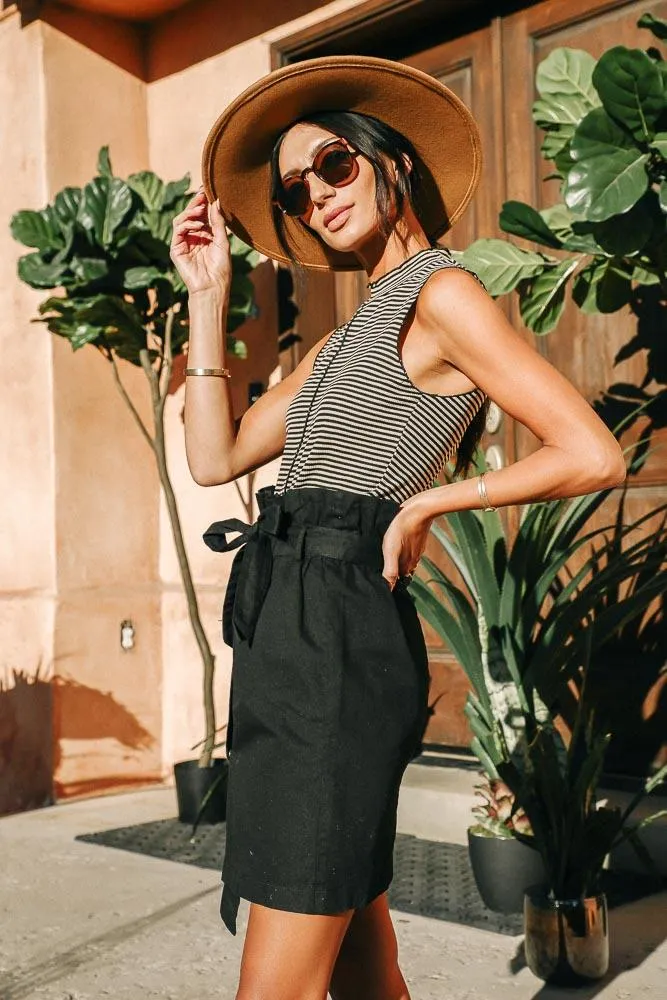 Black and Taupe Striped Ruffle Tank