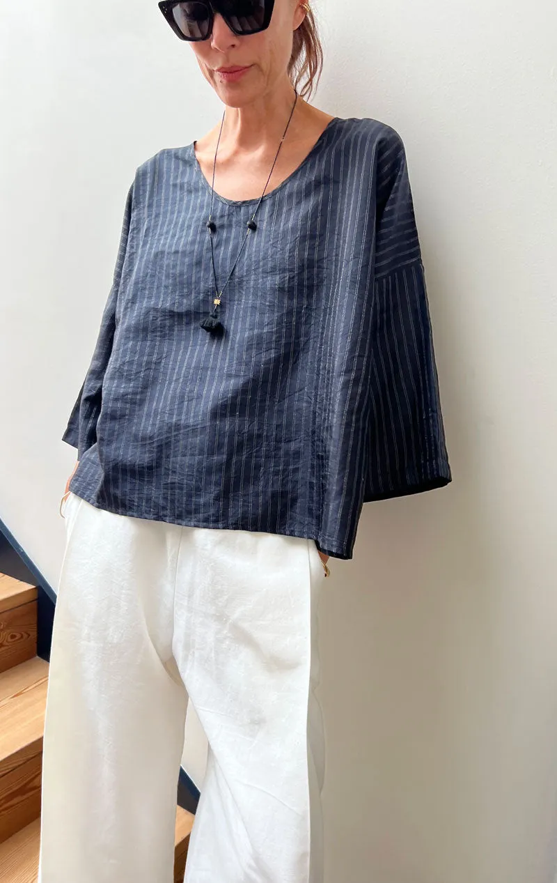 Black handwoven Silk Top