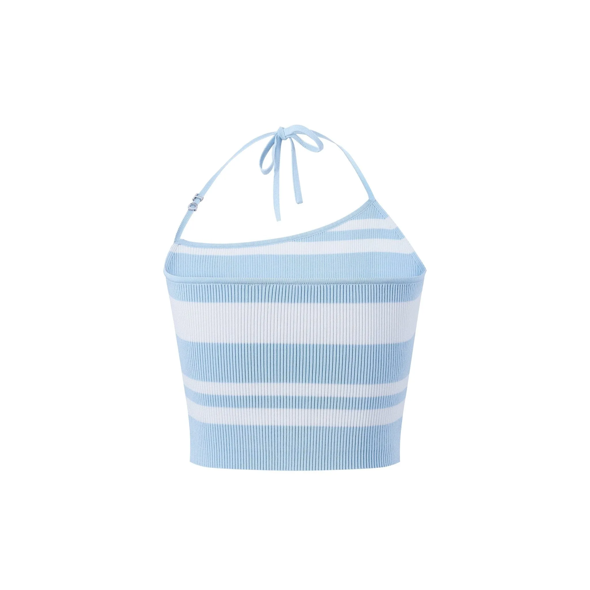 Blue And White Striped Logo Embellished Slant Collar Neck Suspenders