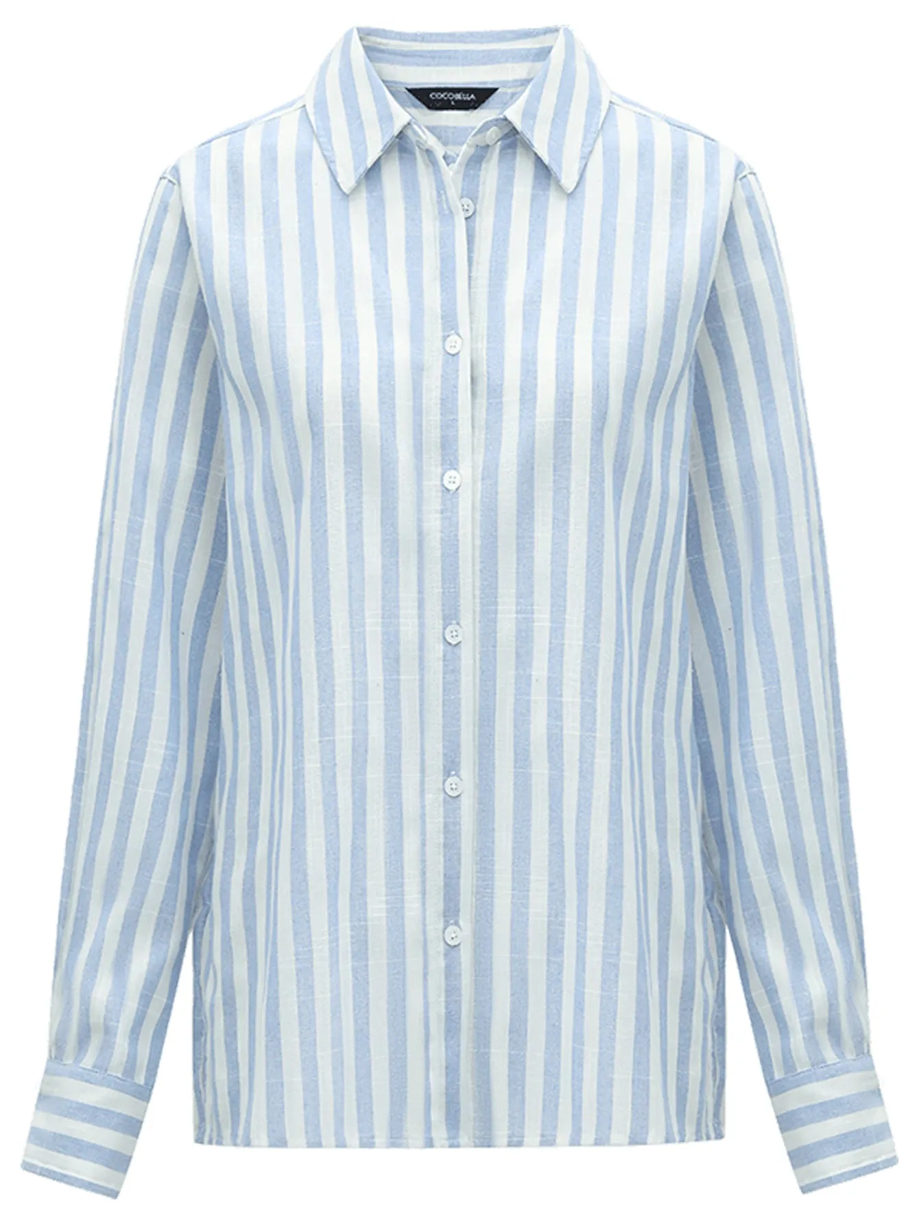 Blue and White Striped Long Sleeve Collared Shirt