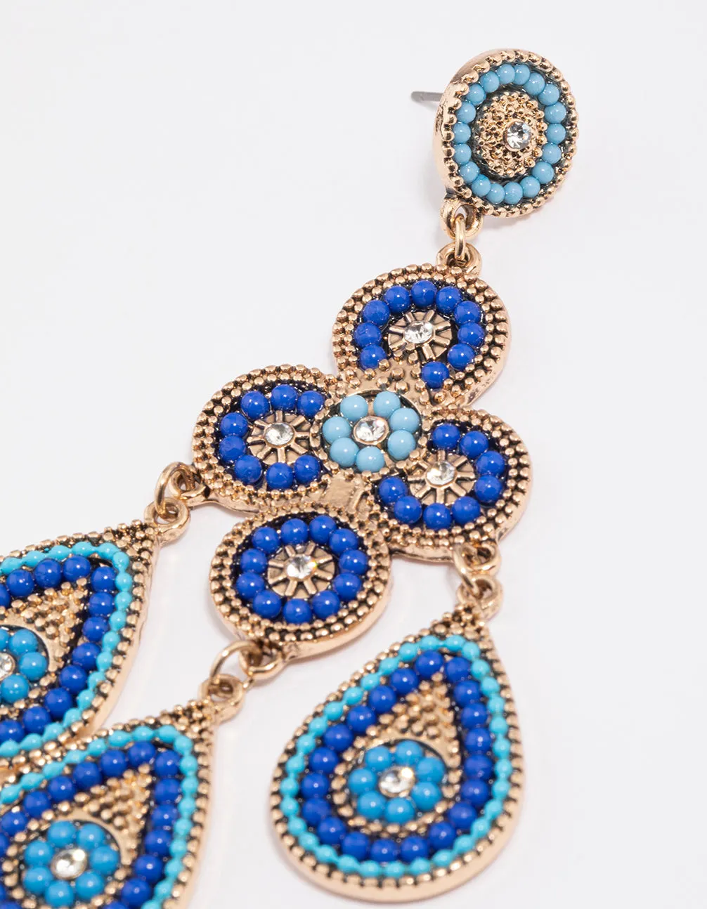 Blue Beaded Bug Multirow Drop Earrings