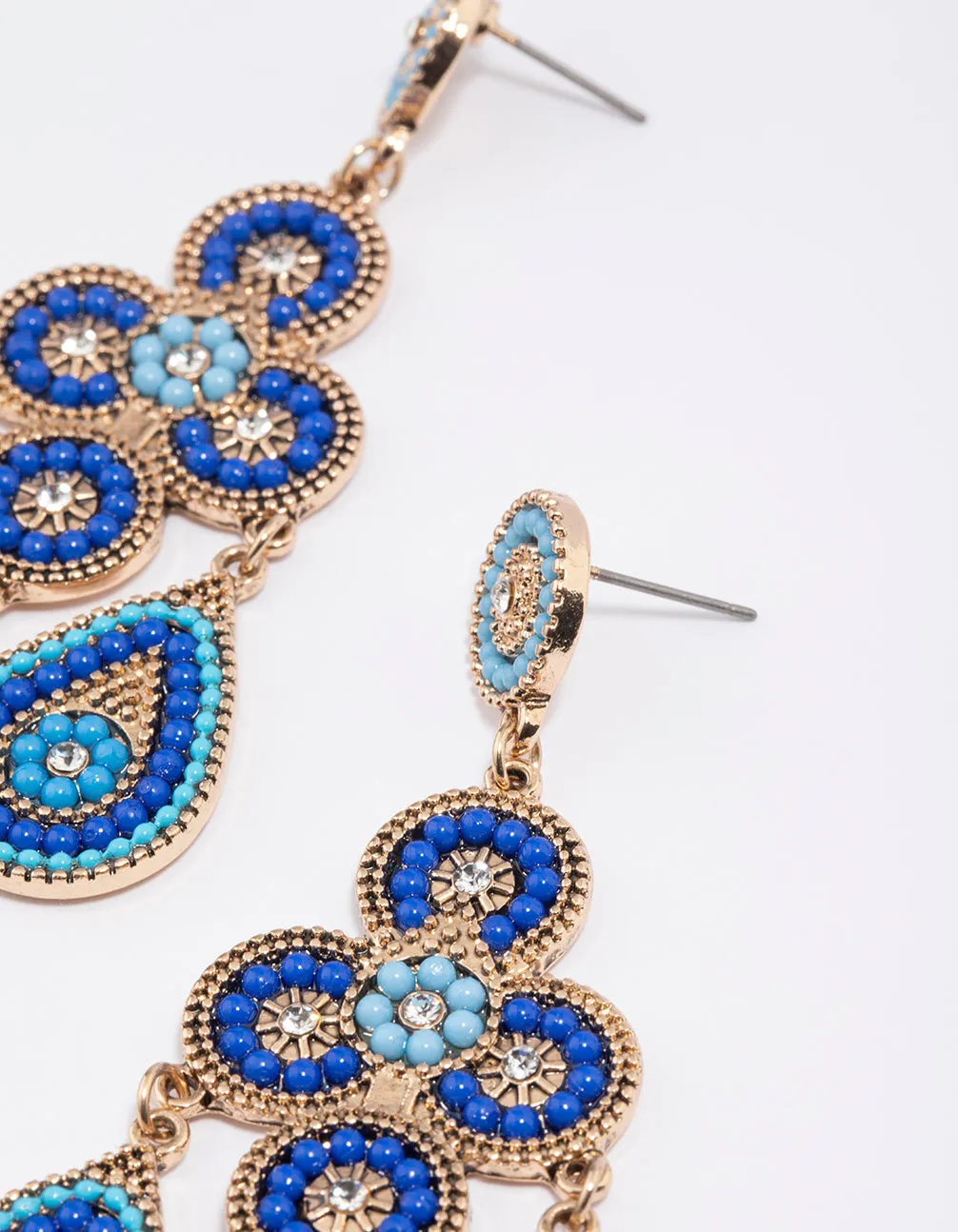 Blue Beaded Bug Multirow Drop Earrings