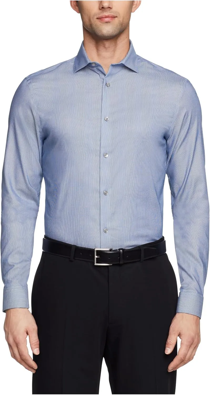 Calvin Klein Men's Non Iron Stretch Slim Fit Dress Shirt Shirt, Smokey Blue, 15" Neck 34"-35" Sleeve