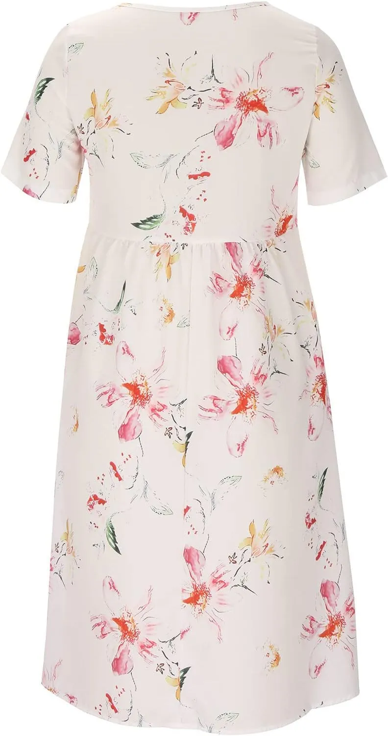 Ceboyel Maxi Dresses for Women 2023 Short Sleeve Casual Tshirt Dresses Floral Print Long Dress Trendy Summer Boho Clothing