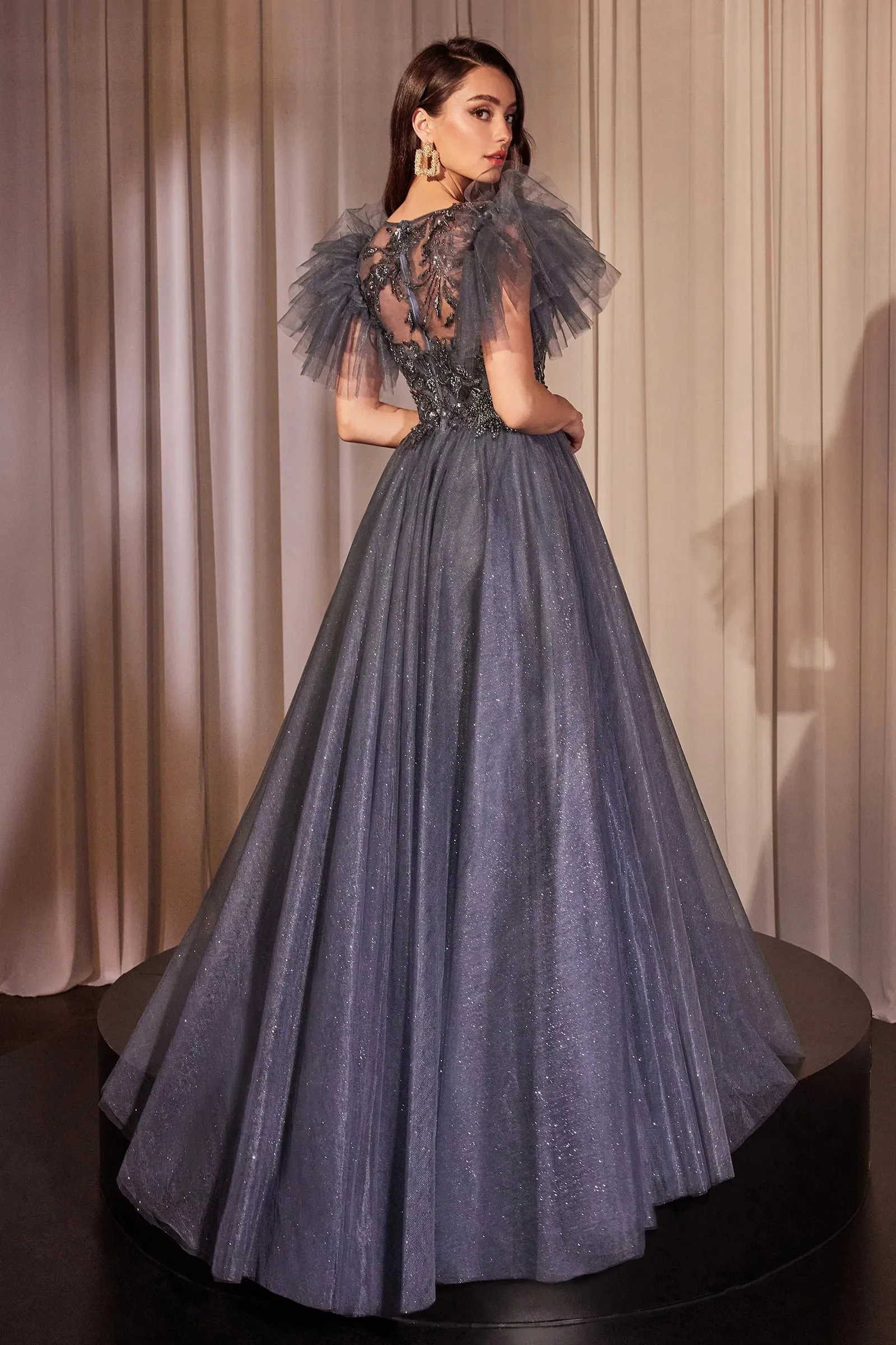 CINDERELLA DIVINE CM359 Embellished Tulle A-Line Dress