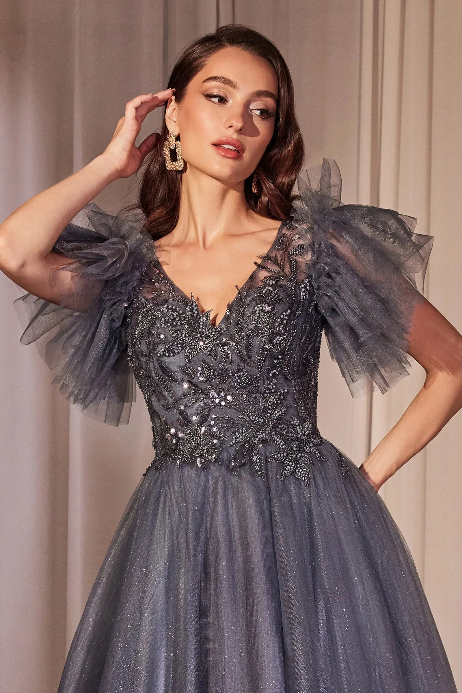 CINDERELLA DIVINE CM359 Embellished Tulle A-Line Dress