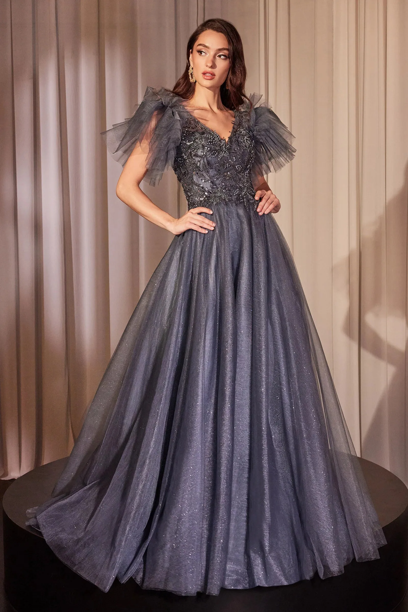 CINDERELLA DIVINE CM359 Embellished Tulle A-Line Dress