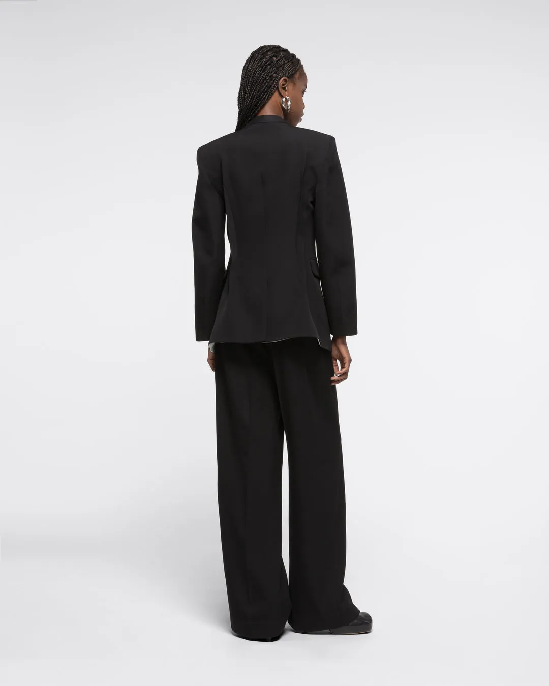 COLLARLESS WOOL BLAZER - BLACK