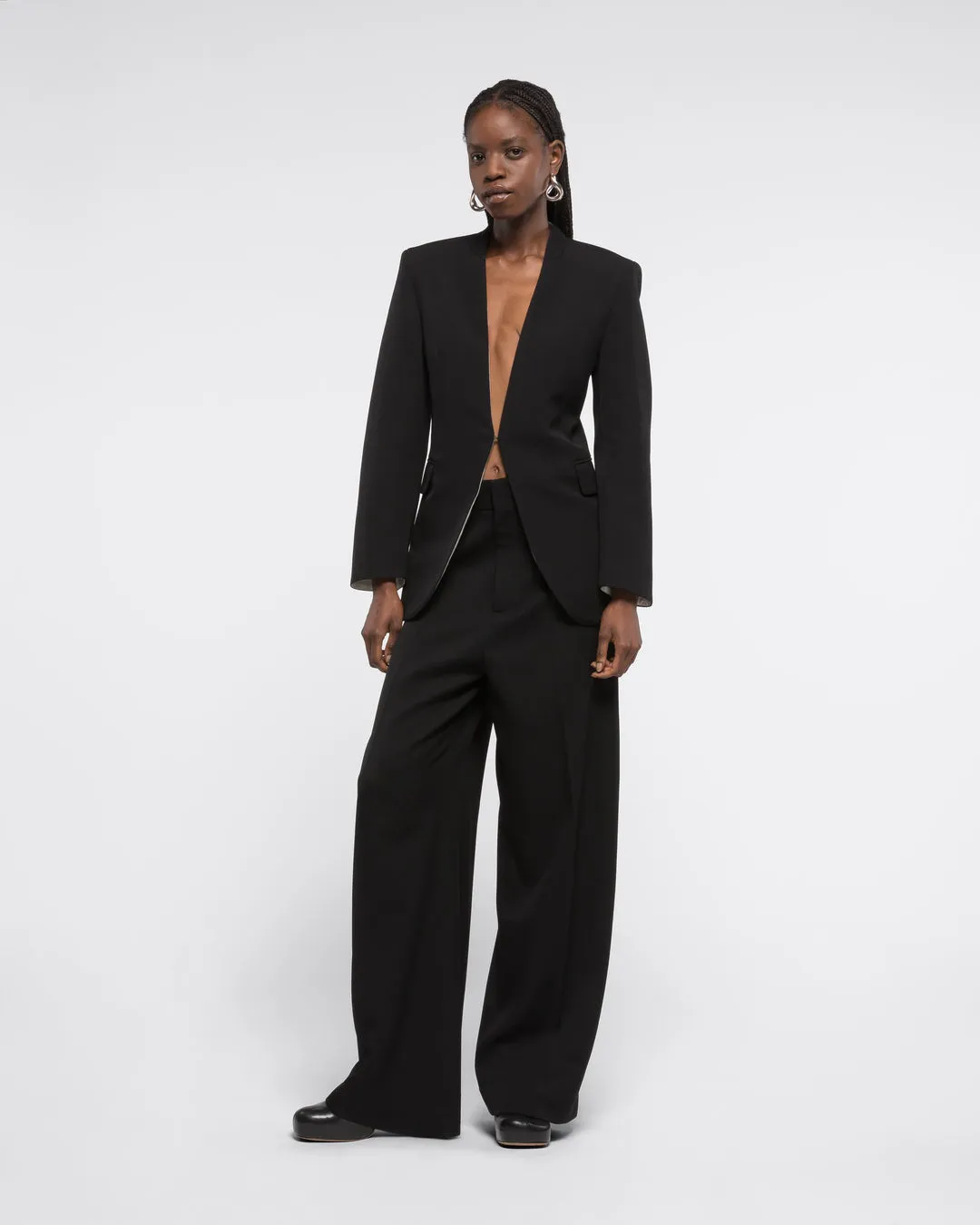 COLLARLESS WOOL BLAZER - BLACK