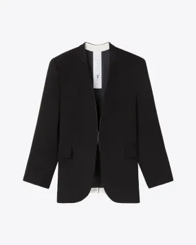 COLLARLESS WOOL BLAZER - BLACK
