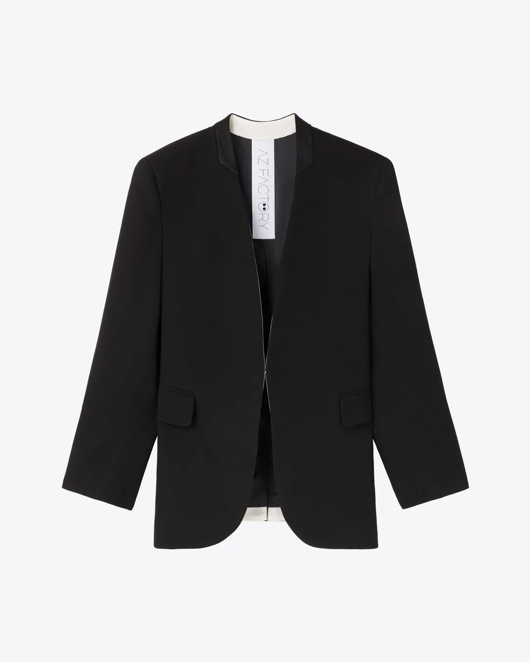 COLLARLESS WOOL BLAZER - BLACK