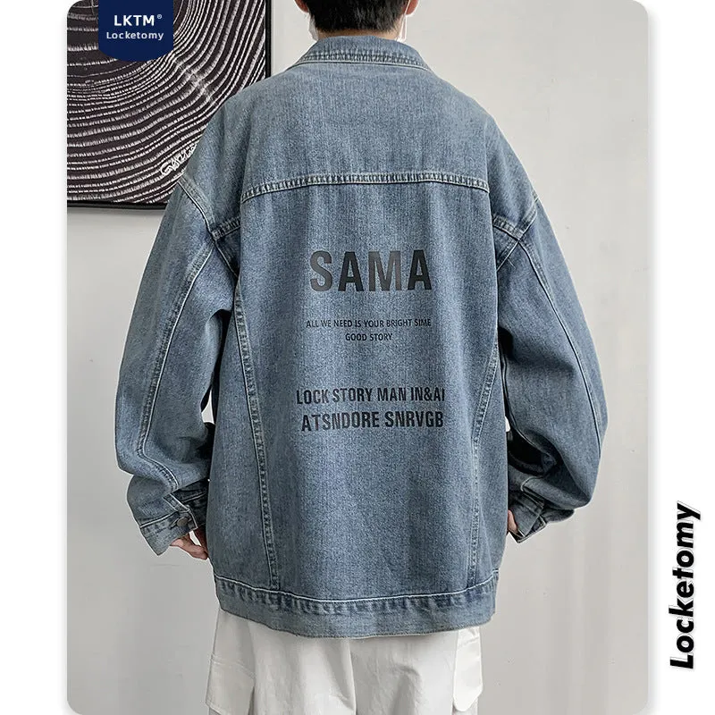 Denim Varsity Jacket Men's Denim Jacket Loose Jacket Versatile Casual Baseball Uniform