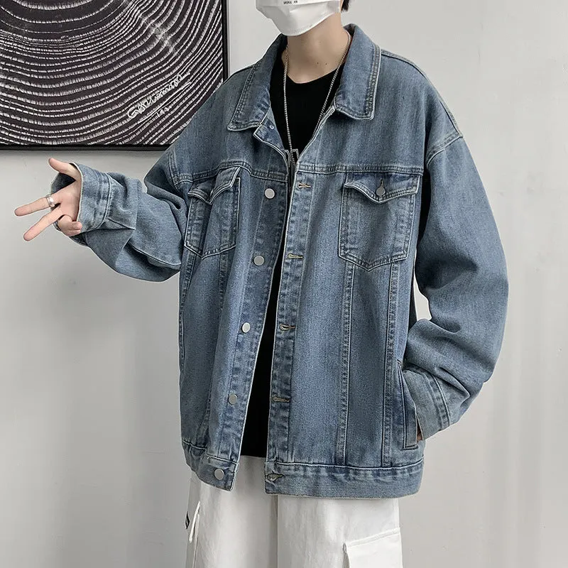 Denim Varsity Jacket Men's Denim Jacket Loose Jacket Versatile Casual Baseball Uniform