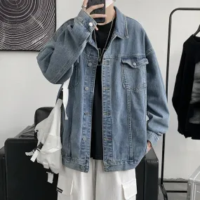 Denim Varsity Jacket Men's Denim Jacket Loose Jacket Versatile Casual Baseball Uniform
