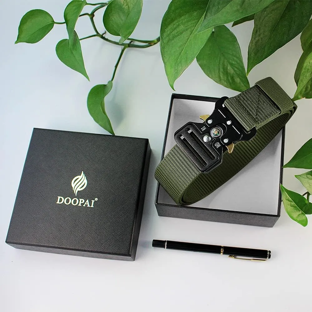 DOOPAI Tactical Belt for Men, Black Military Nylon Web with Quick Release Heavy Duty Buckle, Ideal for Work