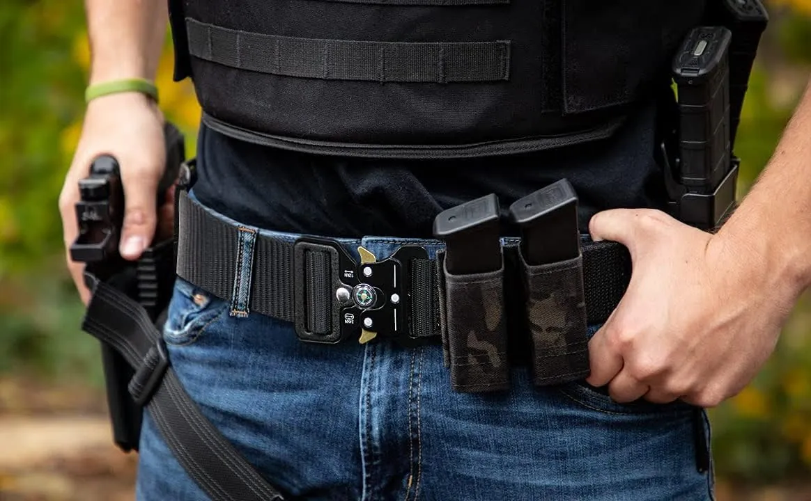 DOOPAI Tactical Belt for Men, Black Military Nylon Web with Quick Release Heavy Duty Buckle, Ideal for Work