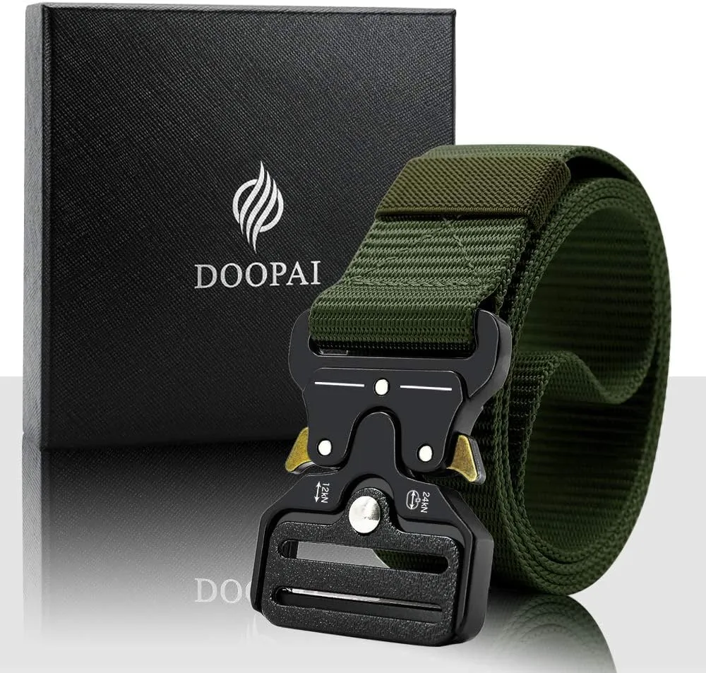 DOOPAI Tactical Belt for Men, Black Military Nylon Web with Quick Release Heavy Duty Buckle, Ideal for Work