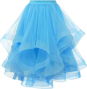 DRESSTELLS Tulle Skirts for Women, A Line Elastic Waist Tiered Layered Puffy Midi Long Party Tutu Skirt