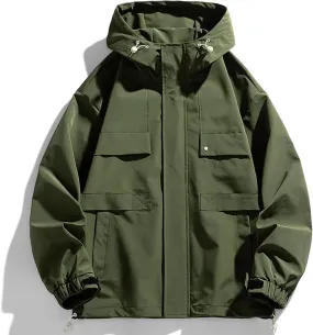 FoxQ Mens Jacket Casual Lightweight Hooded Windbreaker softshell Easy-Care Zip-Up Versatile Outdoor Comfort Activities Coat