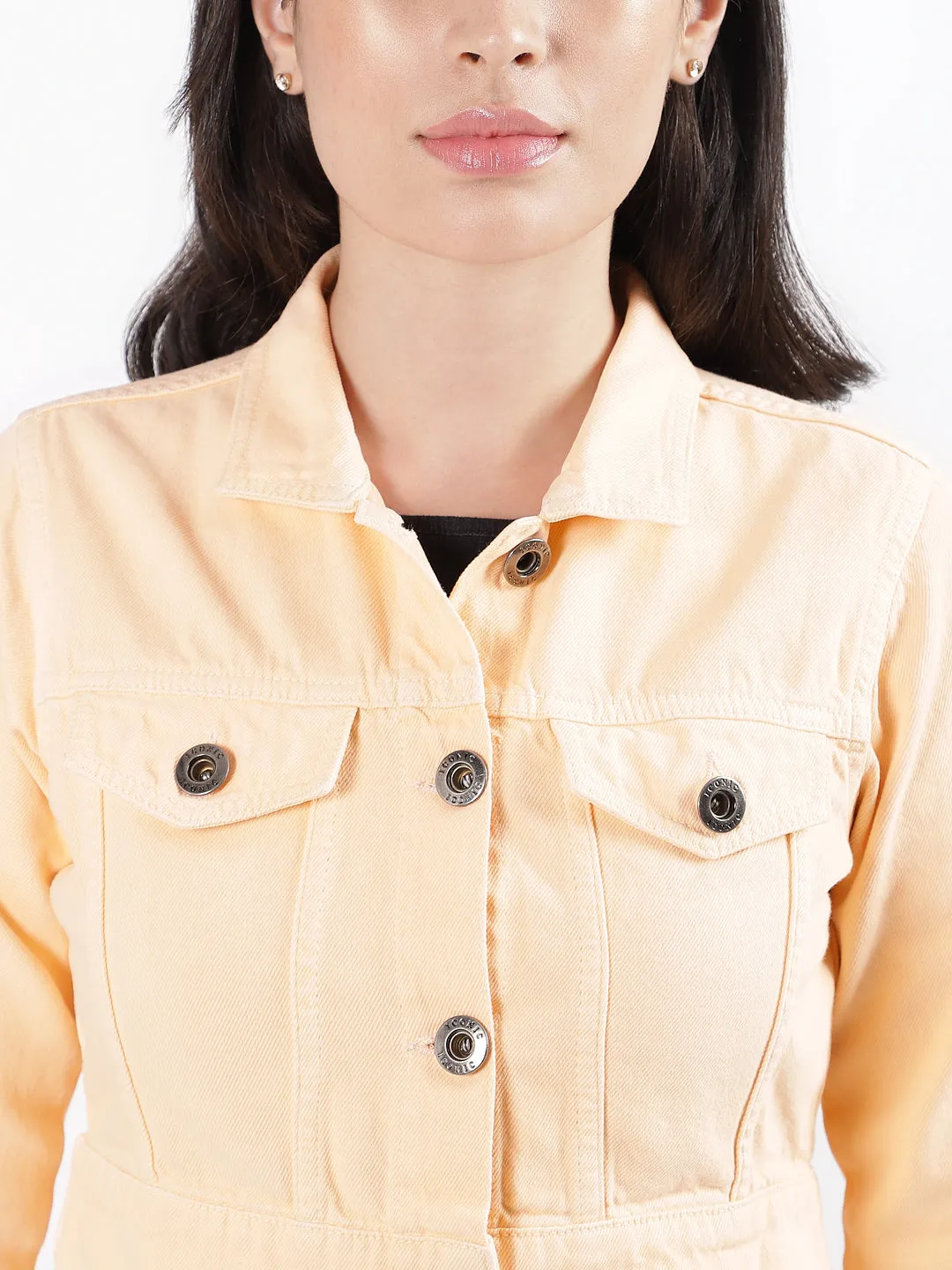 Iconic Women Orange Solid Spread Collar Full Sleeves Jacket