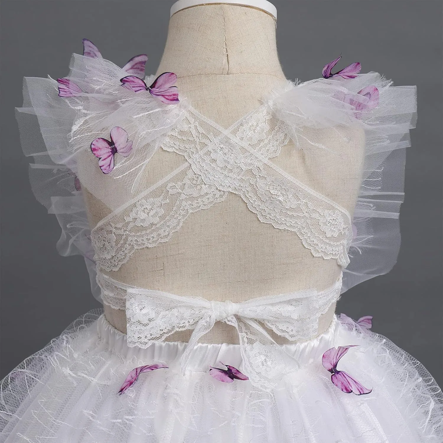IDOPIP Baby Girls Butterfly Tutu Dress Summer Sleeveless Backless Lace Princess Birthday Party Dress with Headband Outfit