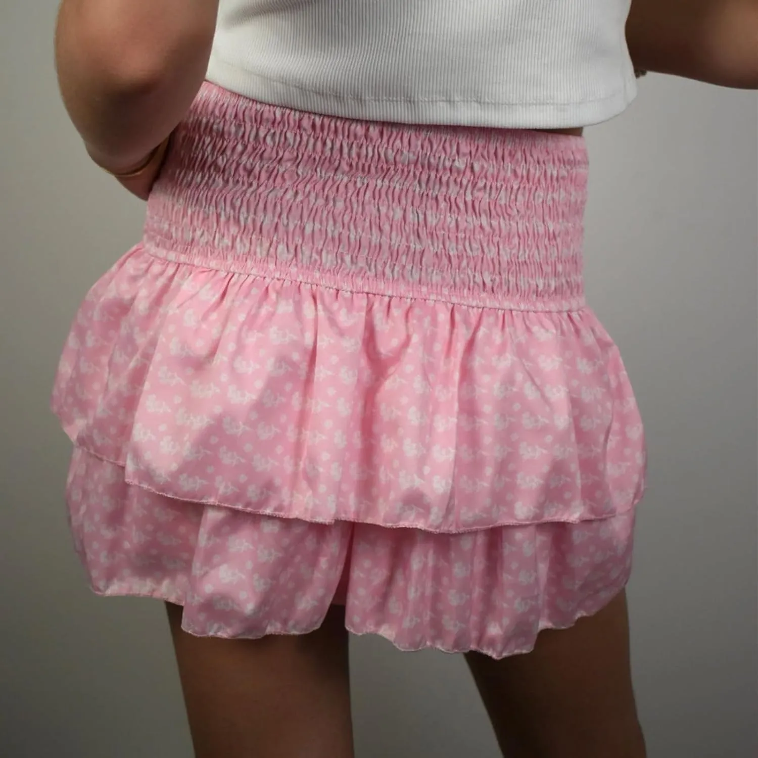 IMISSILLEB Women Ruffle Mini Skirt Smocked Waist Pleated Layered Tiered Flared Skirts Girls A Line Short Flowy Skater Skirt