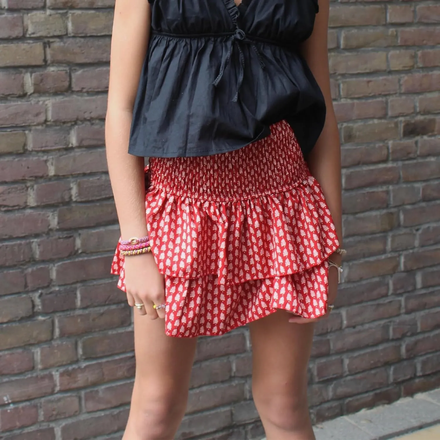 IMISSILLEB Women Ruffle Mini Skirt Smocked Waist Pleated Layered Tiered Flared Skirts Girls A Line Short Flowy Skater Skirt