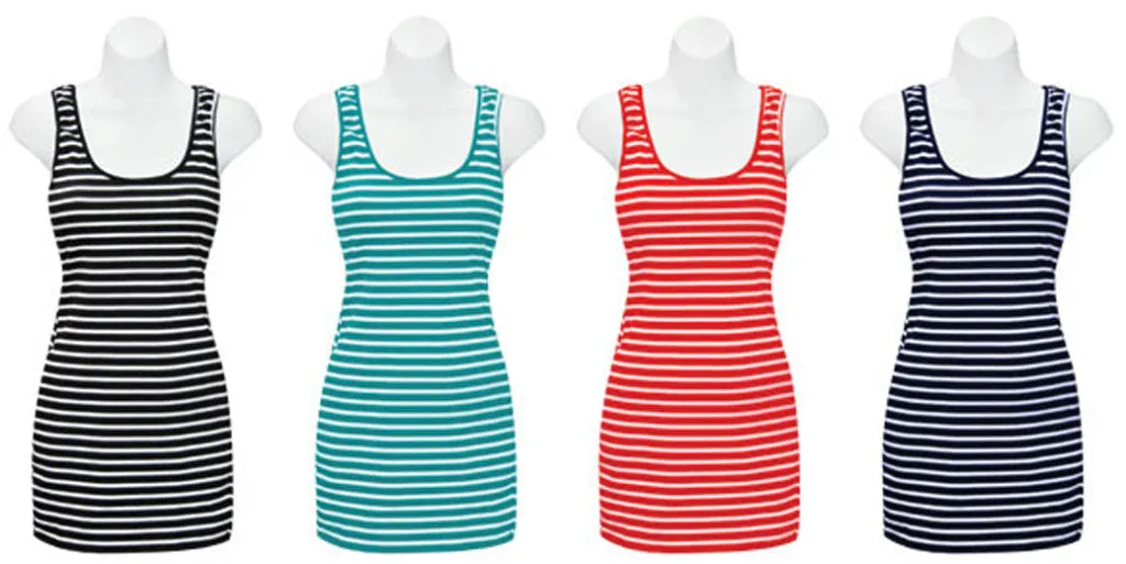 junior women's fashion tank style tight cover-ups w/ striped patterns - sizes s-l Case of 24