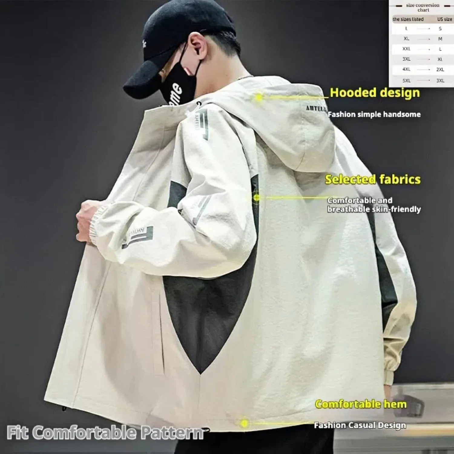 Lightweight Men's Jacket with Hood for Outdoor, Travel, Hiking, Windbreaker, Versatile, Stylish Design