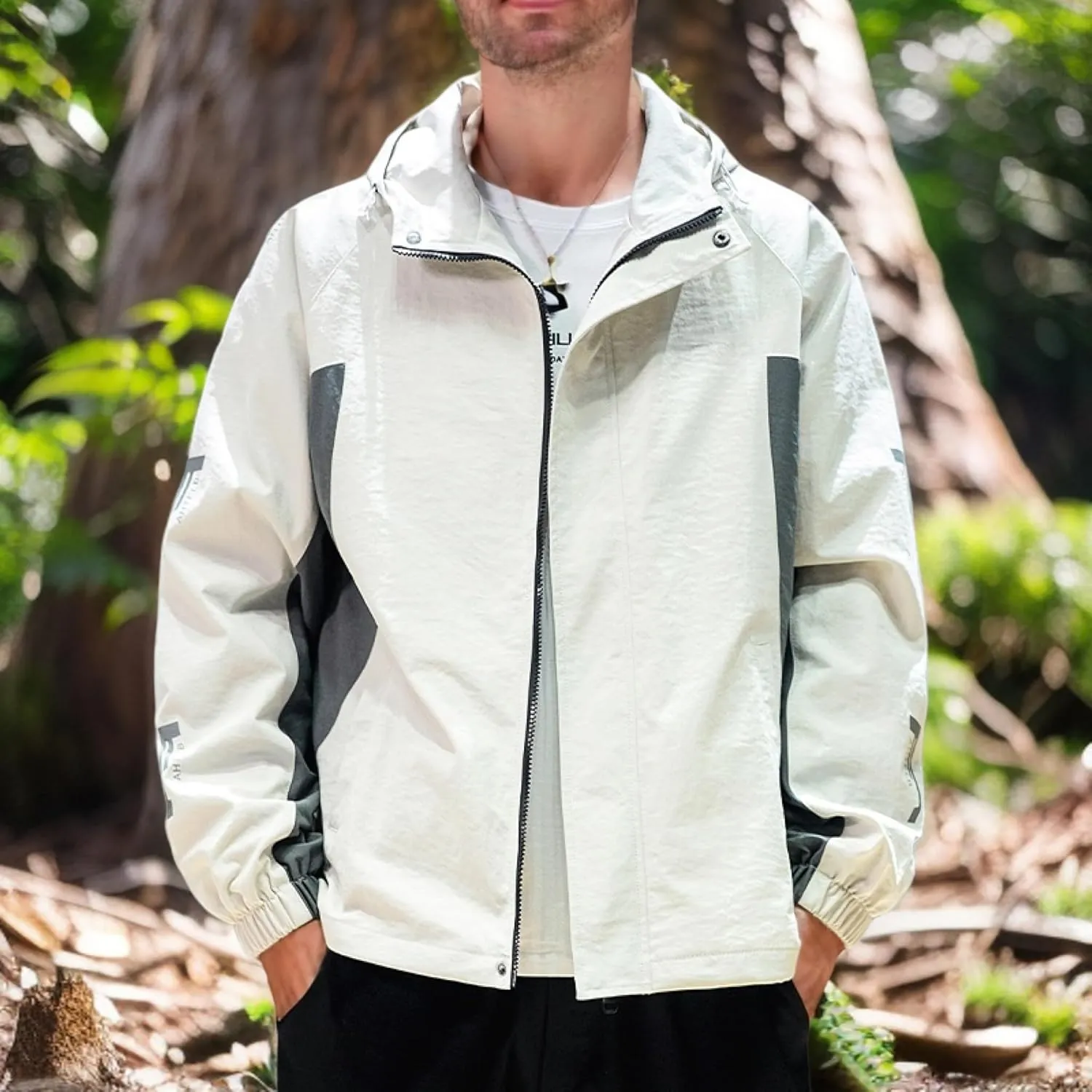 Lightweight Men's Jacket with Hood for Outdoor, Travel, Hiking, Windbreaker, Versatile, Stylish Design