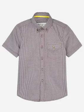 Maroon Micro Checkered Short Sleeve Shirt