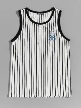 Men Contrast Trim Letter Graphic Striped Tank Top