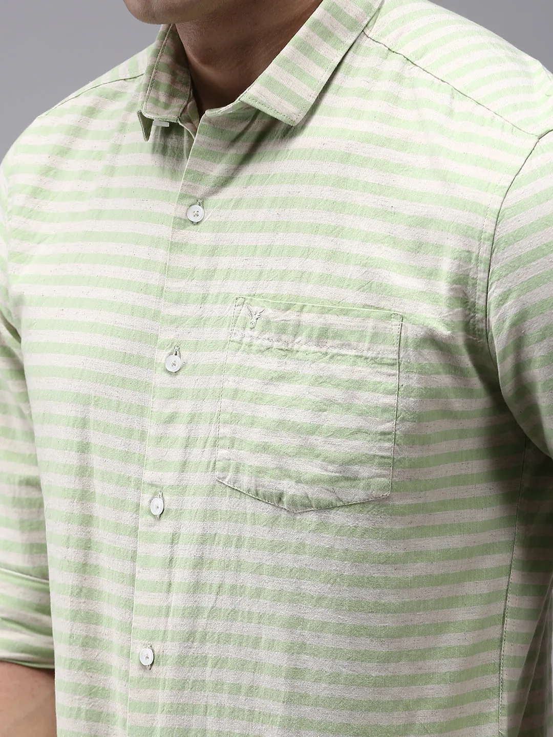 Men Green Striped Casual Shirt