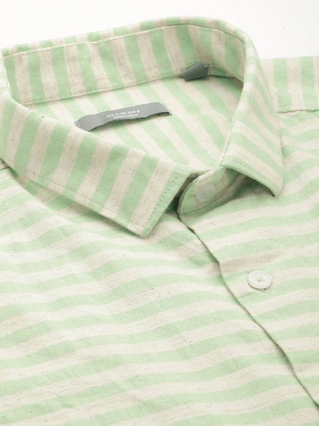 Men Green Striped Casual Shirt