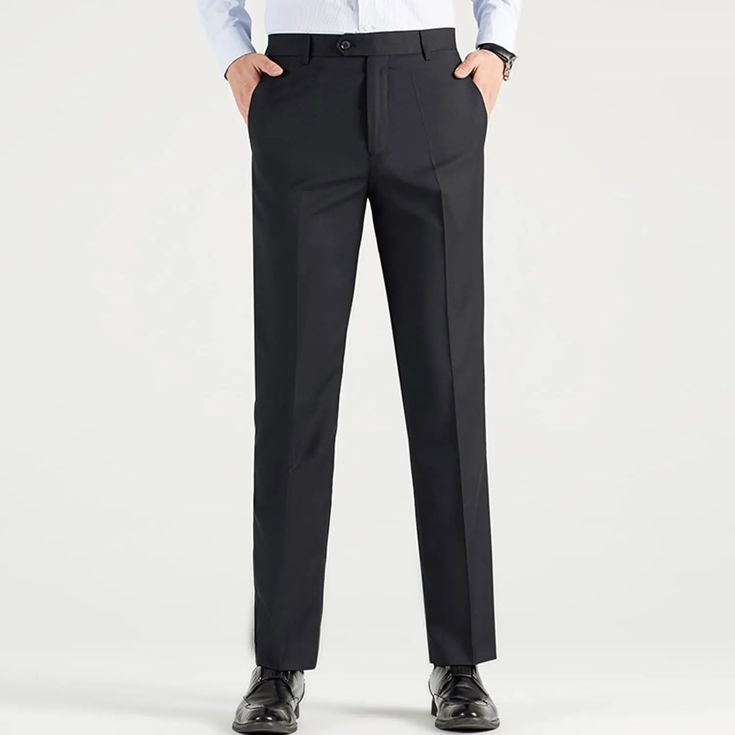 Men Solid Slim Fit Dress Pant Classic Straight Leg Casual Suit Pant Lightweight Business Party Comfort Trousers