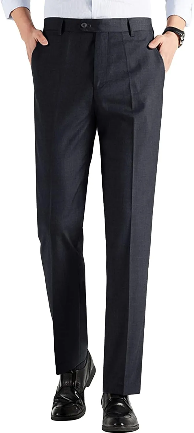 Men Solid Slim Fit Dress Pant Classic Straight Leg Casual Suit Pant Lightweight Business Party Comfort Trousers