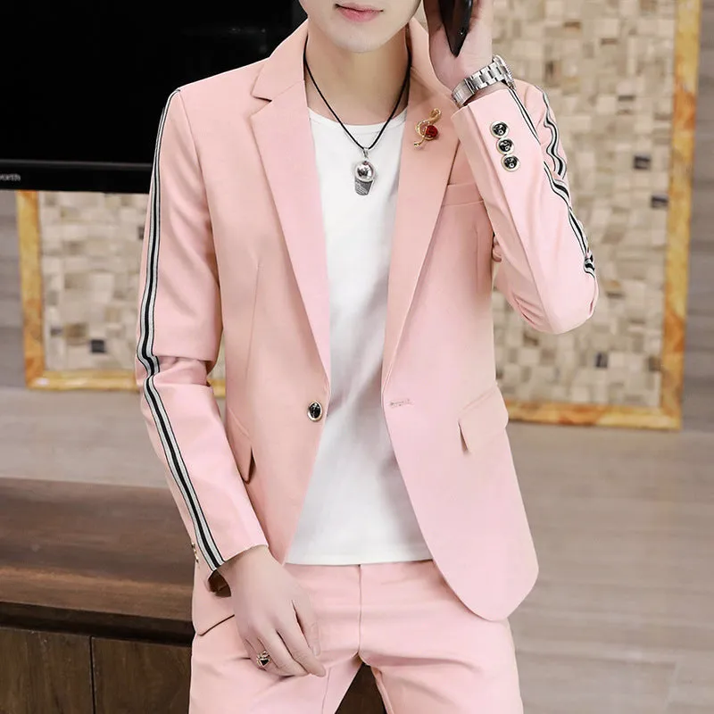 Men’s Slim Fit Korean Style Suit – Modern White Blazer and Pants Set