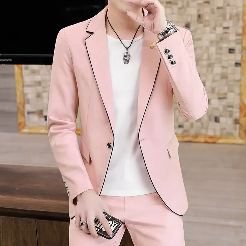 Men’s Slim Fit Korean Style Suit – Modern White Blazer and Pants Set