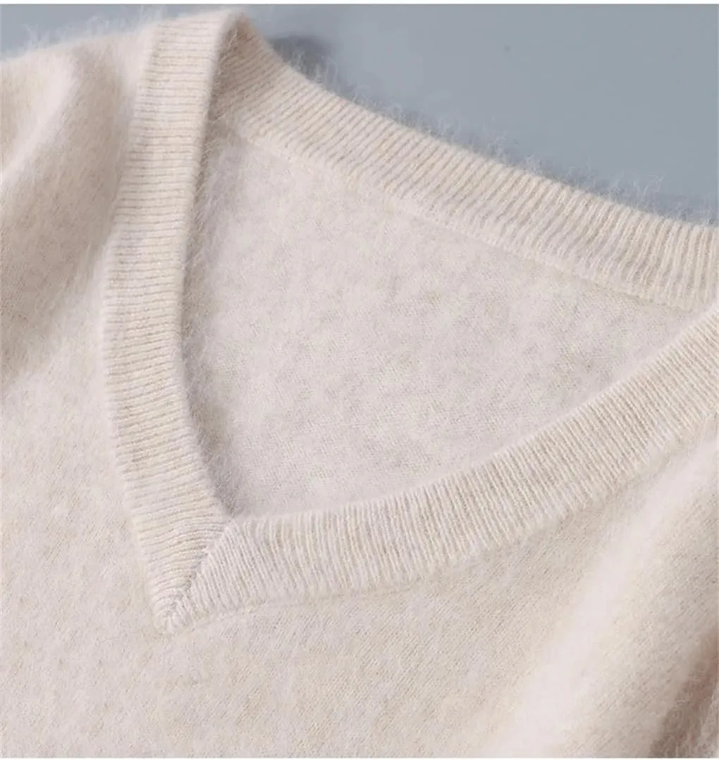 Men's V-Neck Lightweight Casual Minimalist Base Sweater Solid Color Casual Slim Fit Warm Sweater
