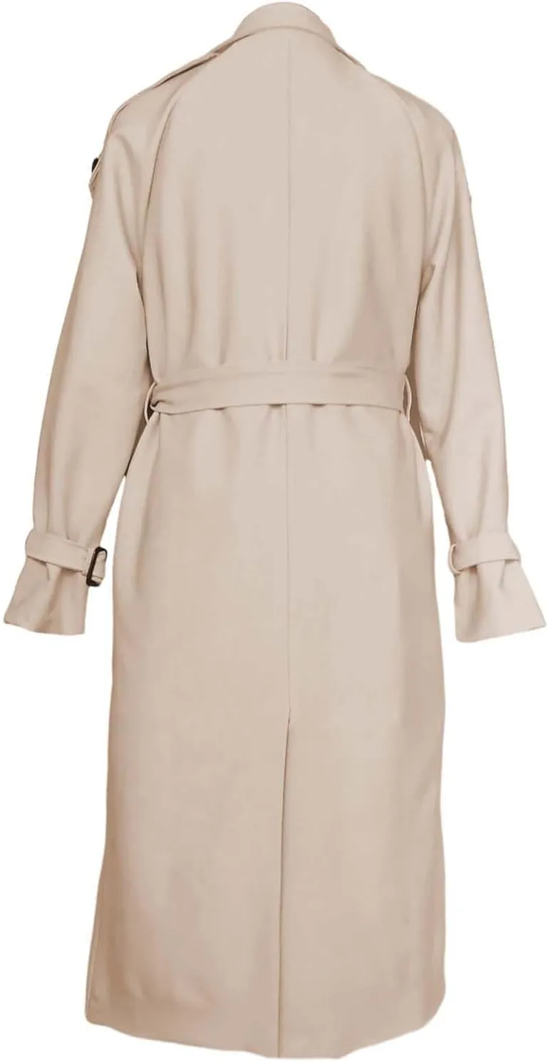 Miyaomn Women Double Breasted Long Trench Coat Windproof Classic Autumn Notched Lapel Belted Long Sleeve Slim Jacket Overcoat