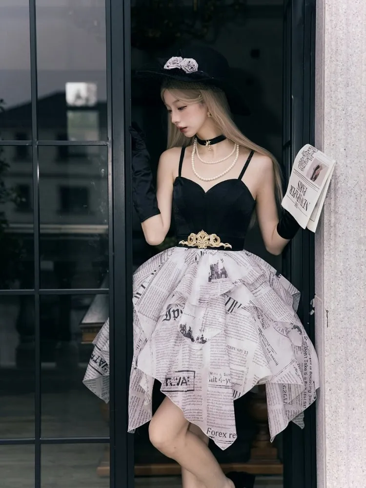Newspaper Layered Handkerchief Skirt Elegant Dress Lolita Jumper Skirt