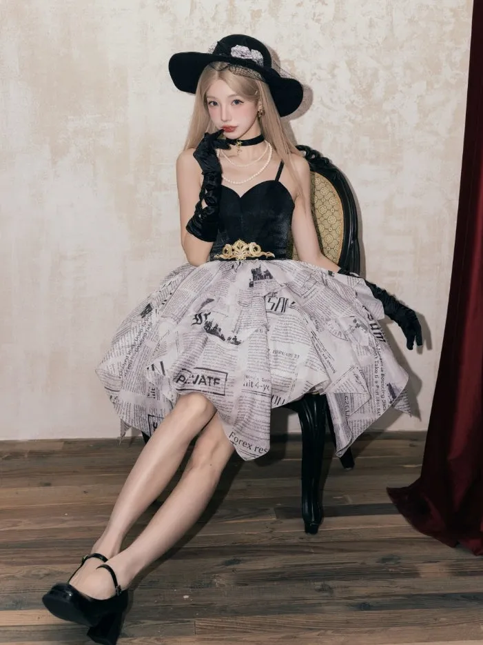 Newspaper Layered Handkerchief Skirt Elegant Dress Lolita Jumper Skirt