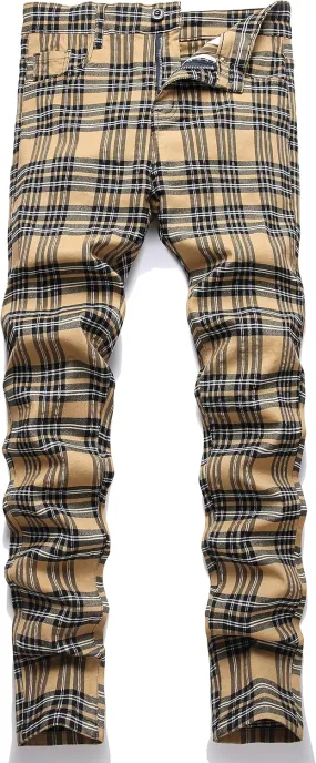 NOVOCCT Plaid Pants for Men - Skinny Mens Dress Pants - Stretch Slim Fit Business Casual Dress Chinos for Men