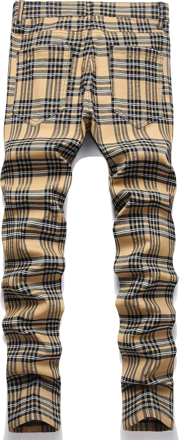NOVOCCT Plaid Pants for Men - Skinny Mens Dress Pants - Stretch Slim Fit Business Casual Dress Chinos for Men