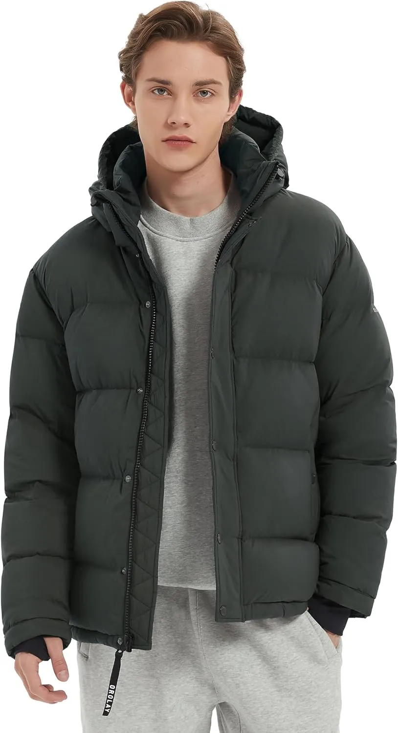 Orolay Men's Puffer Down Jacket with Detachable Hood Versatile Quilted Thicken Winter Jacket