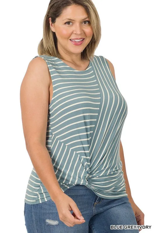 Plus Size Striped Knot Sleeveless Top