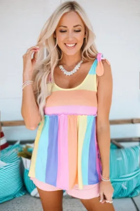 Rainbow Rhapsody Tie Shoulder Tank